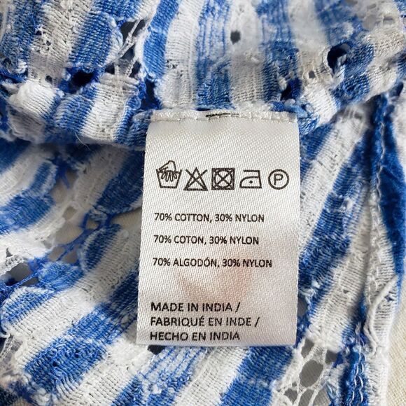 By Anthropologie Nautical Eyelet Shrug Cardigan Womens OS Blue Striped Boxy - Picture 8 of 9